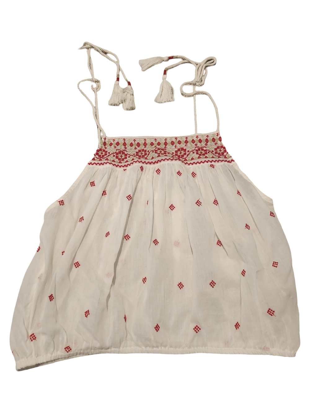 Free People White Crop Top with Red Embroidery